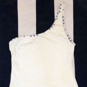 🔥SOLD🔥 Burberry Swimsuit One Shoulder Nova Check White Medium Vintage